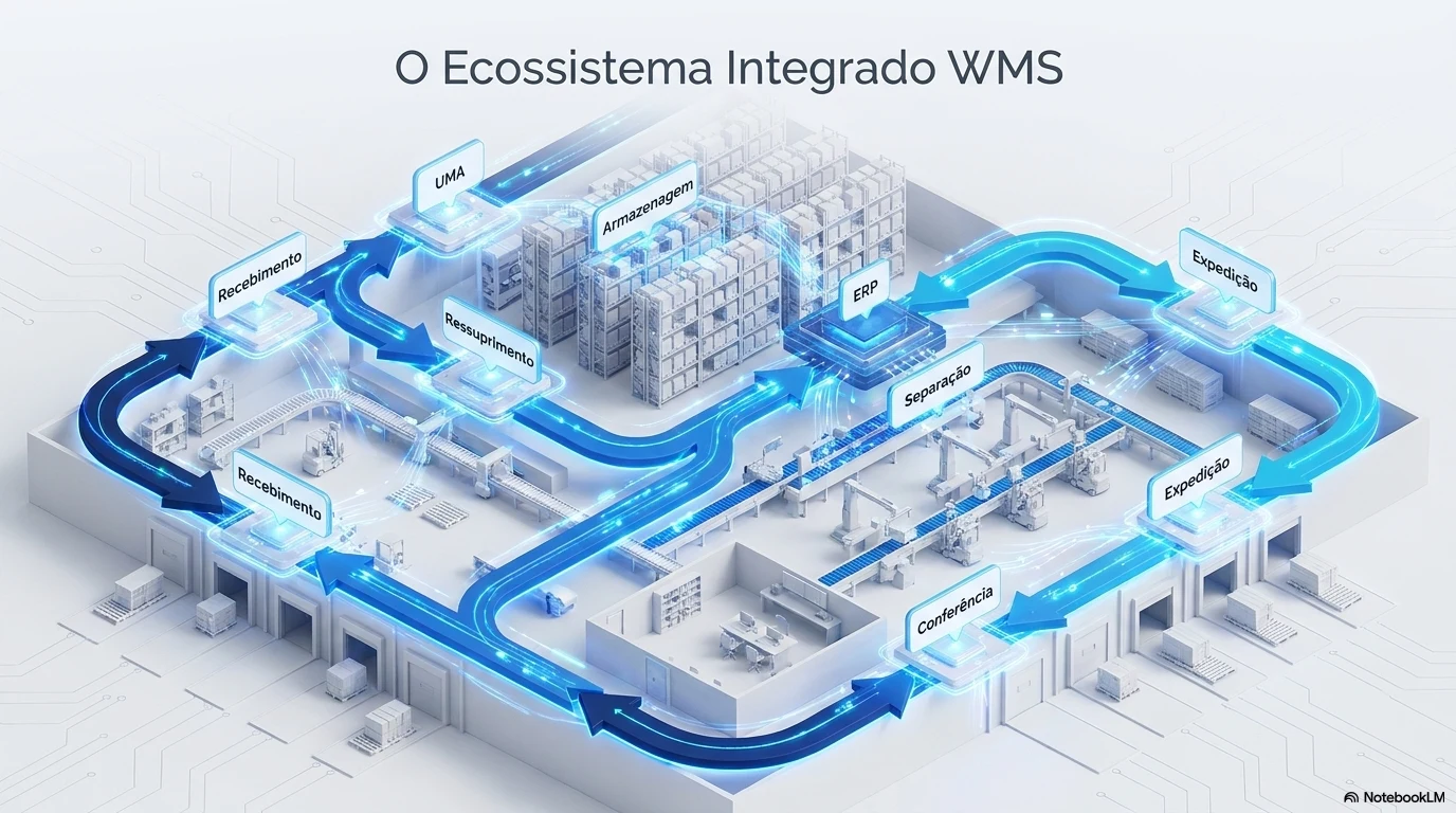 Visão ilustrada do ecossistema integrado do WMS